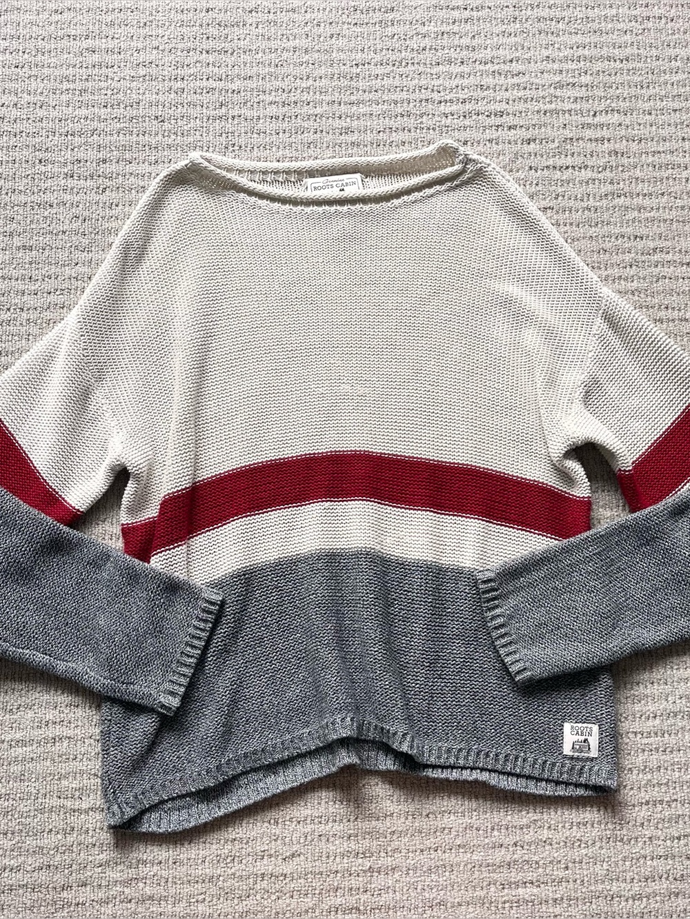 Roots Cabin red striped knit sweater